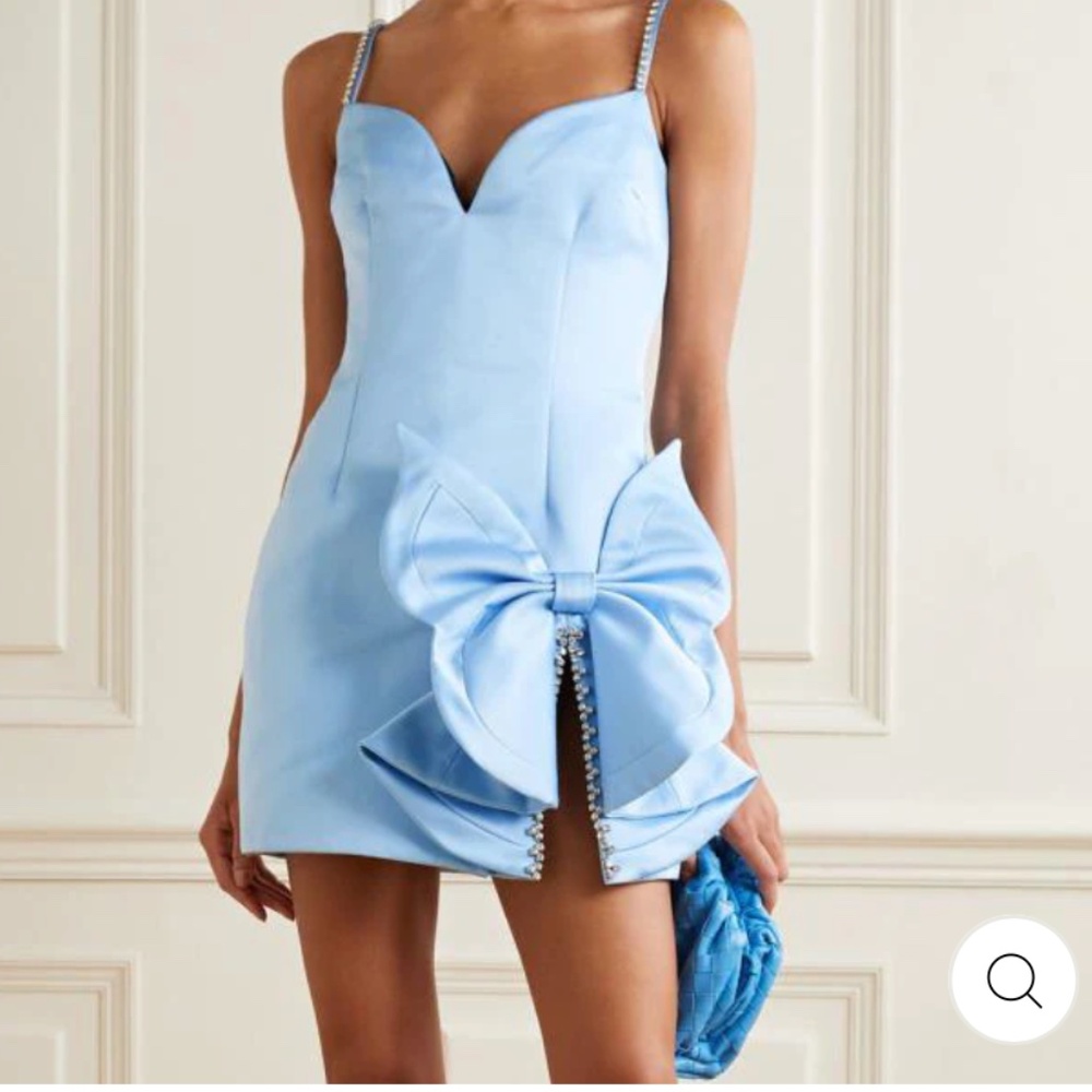 Satin Blue Bowed Mini Cocktail Dress